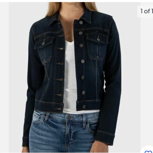 KUT from the Kloth Women's Amelia Denim Jacket Dark Wash Size L - Picture 2 of 7